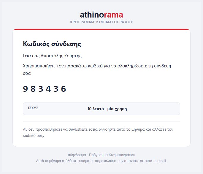 Email με κωδικό σύνδεσης